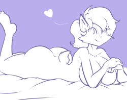 hayakain: Sally relaxes in bed, minus clothes :D <3 <3