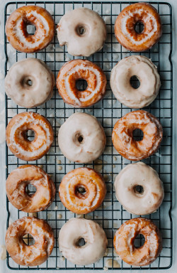 sweetoothgirl:  Sour Cream Cake Donuts with Maple Brown Butter