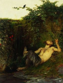 hadrian6:  Faun whistling to a Black Bird. 1873. Arnold Bocklin.