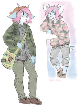sloppydraws:  here’s Peura wearing my clothes! this is the