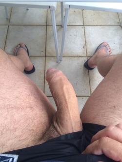 hirsutehypersex:  Hanging out on my balcony in my footys, wanna