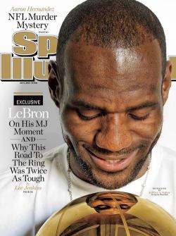 thehoopblog:  LeBron on the cover of this weekâ€™s Sports Illustrated. Read the full article here.  That hairline lol