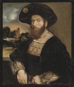 somanyhumanbeings:Dosso Dossi, Portrait of a Man Wearing a Black