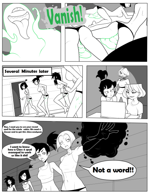 Camp W.O.O.D.Y.: SLIMED!! page 4  COMMISSIONED ARTWORK done by: Rodjim/Mr.RojimaConcept, idea, and script: me, xxmerciual-darknessxx, and RnRBros:————————  With their  surprising powerful, and pervy slimy perp vanishing to a unknown pocket