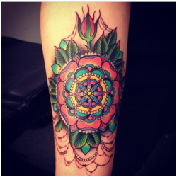 fuckyeahtattoos:  Colorful, fancy mandala done by Devin at Laguna