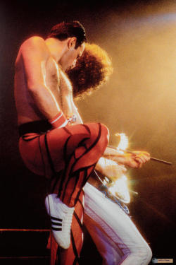thefashioncomplex: Freddie Mercury and Brian May at Forest Nationale,