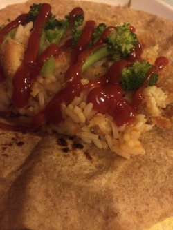 Breaded chicken, rice, broccoli and ketchup burrito 💯