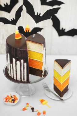 halloweencrafts:  DIY 4 Layer Candy Corn Cake from Sprinkle Bakes. If