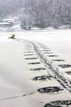 blazepress:  The pattern created kayaking through ice.