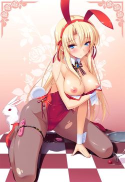 ecchineta:  animal ears breast hold breasts bunny ears bunny