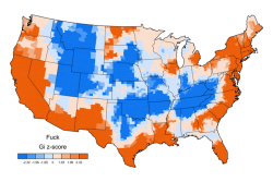 dorites:  mapsontheweb:  Heat map of US regions where “fuck”