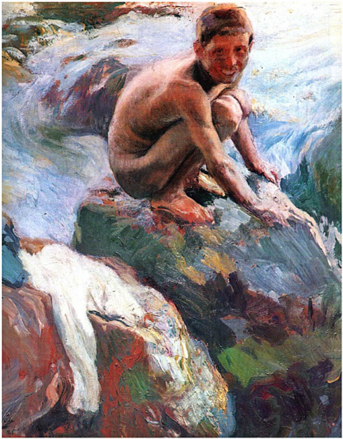 joaquin-sorolla: Boy on the Rocks, Javea, 1905, Joaquín Sorolla
