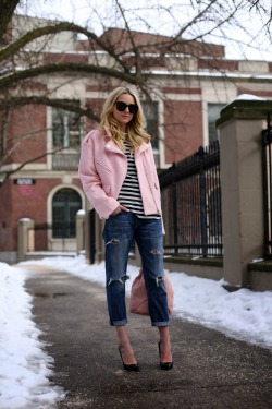 justthedesign:  Fashion Blogger Atlantic Pacific In Pink Jacket