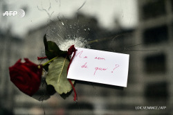 afp-photo:  FRANCE, Paris : A rose with a sign reading ‘In