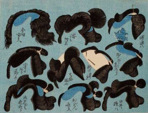 blondebrainpower:  Kabuki hairstyles (1843-1846)  By Utagawa