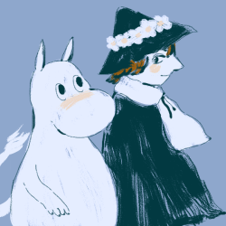 nibblelung:art trade for a friend, I chose the theme snufkin/moomin..
