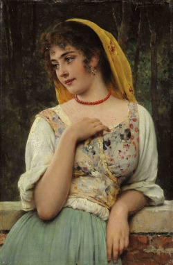 classic-art: A Pensive Beauty Eugene von Blaas 