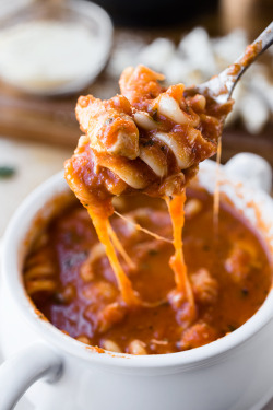 verticalfood:  Cheesy Grilled Chicken Parmesan Soup with Fusili