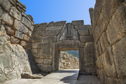 The Lion Gate, at the ancient city of Mycenae, Greece, (ca. 1250