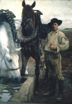 Pascal Dagnan-Bouveret (1852-1929), Chevaux à l’abreuvoir.