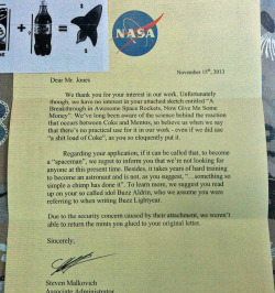 tastefullyoffensive:  NASA Rejection Letter 