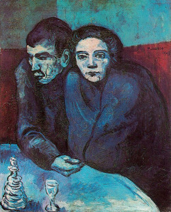 artist-picasso:  Man and woman in café, Pablo PicassoMedium: