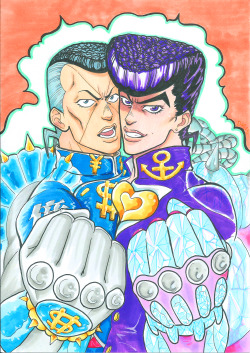 dinnikeato:  Josuke and Okuyasu print I made for Q-Con this year.