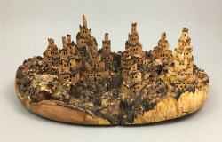 itscolossal:  Miniature Castles Emerge from Burled Wood in Carved