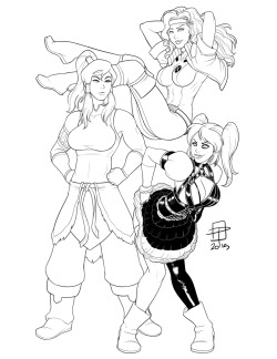 callmepo:  Inked commission of Korra, Rogue and Harley for WillBufford.