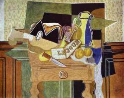 artist-braque:  Still Life with “Le Jour”, Georges BraqueMedium: