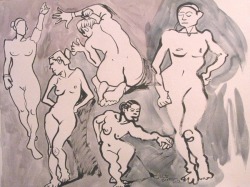 Figure drawings, 18"x24", ink and watercolor on paper,