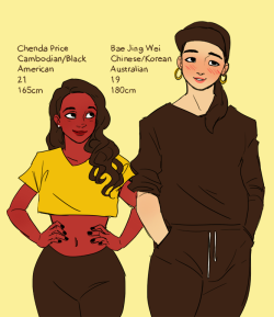 bonpyro:  my biracial dancer lesbean ocs!! smol sassball &