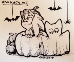 chillisart:  inktober day 1!!! sonic and tails getting spoopy