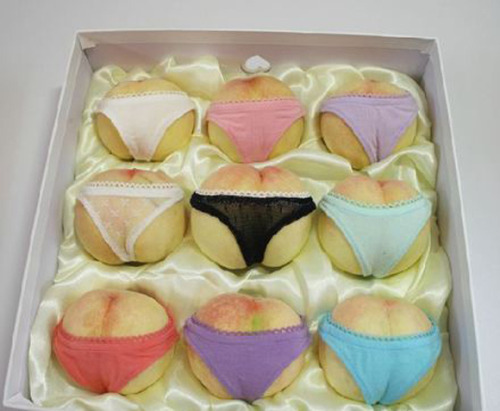 painted-bees:  tastefullyoffensive:  How Peaches are Sold in China [full story at rocketnews]  I know exactly the kind of person who’d buy these.  …I… have some of these panties for my dolls …*turns slowly toward the basket of