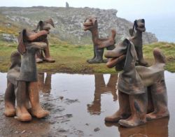 “Ruff” artwork (dog likenesses created out of old gumboots)
