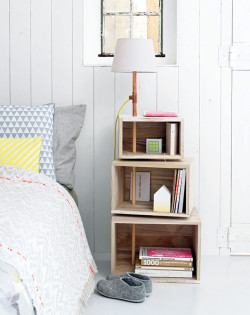 thisoldapt:  This DIY bedside table and lamp would make a nice