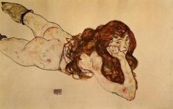 artist-schiele:  Female Nude Lying on Her Stomach, 1917, Egon