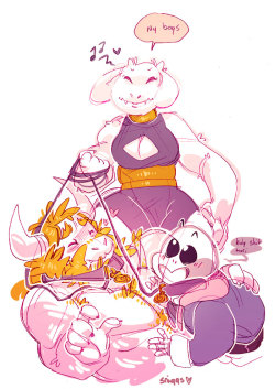 sniggysmut:   request: Asgore (sub) x Sans (sub) x Toriel (Dom)?