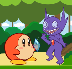 A Pokemon x Kirby picture for @hugtherobots ! :DWaddle Dee seems