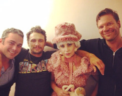 ladyxgaga:  Gaga with Taylor Kinney, James Franco, and Jim Parrack