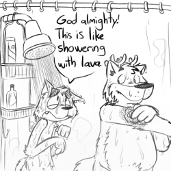 tropicalsleet:﻿［ｈｏｔ  ｓｈｏｗｅｒ］When I visited Sasha last December, he’d always make the shower really hot and I’d never miss a chance to complain about it. There wasn’t enough room in the shower either so one of us would