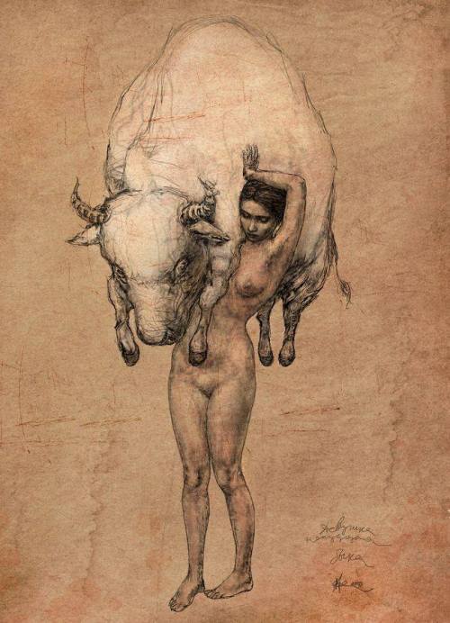 talonabraxas:  Woman Carrying The Bull by  Vladimir Fokanov 