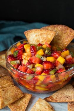 sweetoothgirl:  Fruit Salsa with Baked Cinnamon Sugar Chips