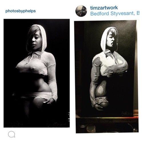 Ohhh snap check out Brooklyn artist @timzartwork who used a photo of @mslondoncross  as inspiration for his painting. #supportlocalartists #painting #grayscale #sultry #photosbyphelps #brooklyn