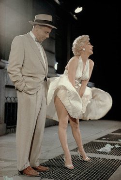 missmonroes:  Marilyn Monroe and Tom Ewell filming of The Seven