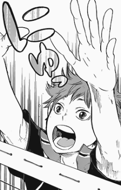 sorakou:  Hinata's lovely face when he blocks. (˘ヮ˘人) 