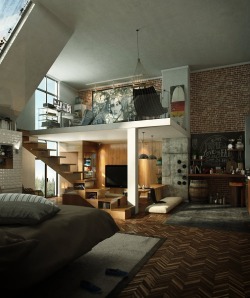 cathrynrae:  homedesigning:  Exposed Brick Loft  😍 the things