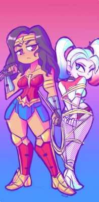 xucoalex:  A sketch commission of Wonder Woman & Harley Quinn!