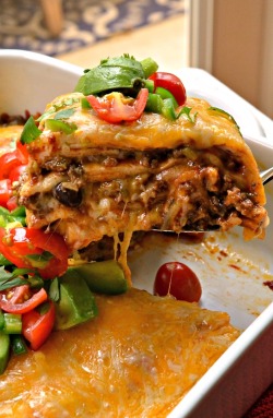 foodffs:   A layered Beef enchilada casserole made with ground