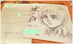 fuku-shuu:Sketch of Armin by Isayama from April 1st! (Source)Lucky